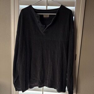 Billy Reid Black V-Neck Henley Waffle Knit Sweater